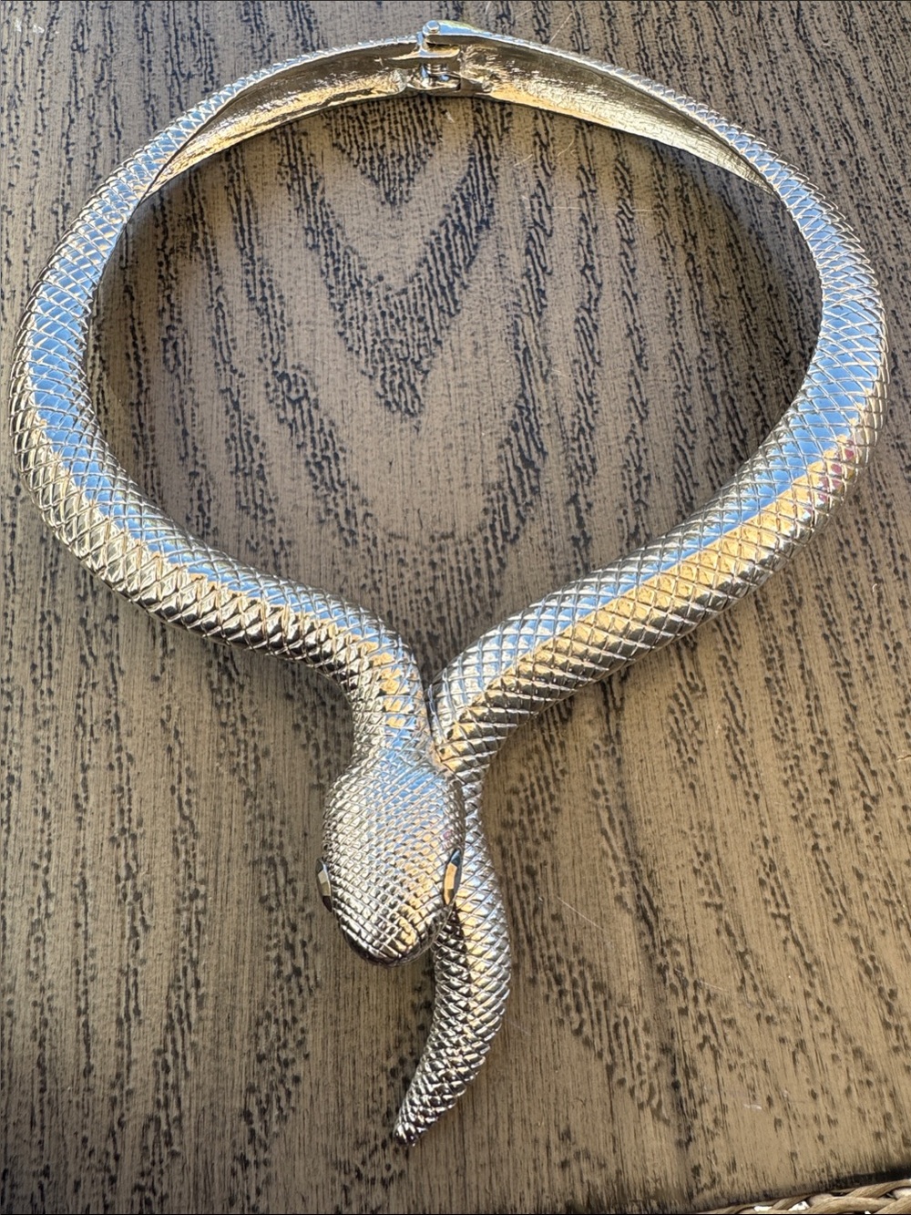 SilverTone Snake-Style Reptile Collar Statement Necklace -